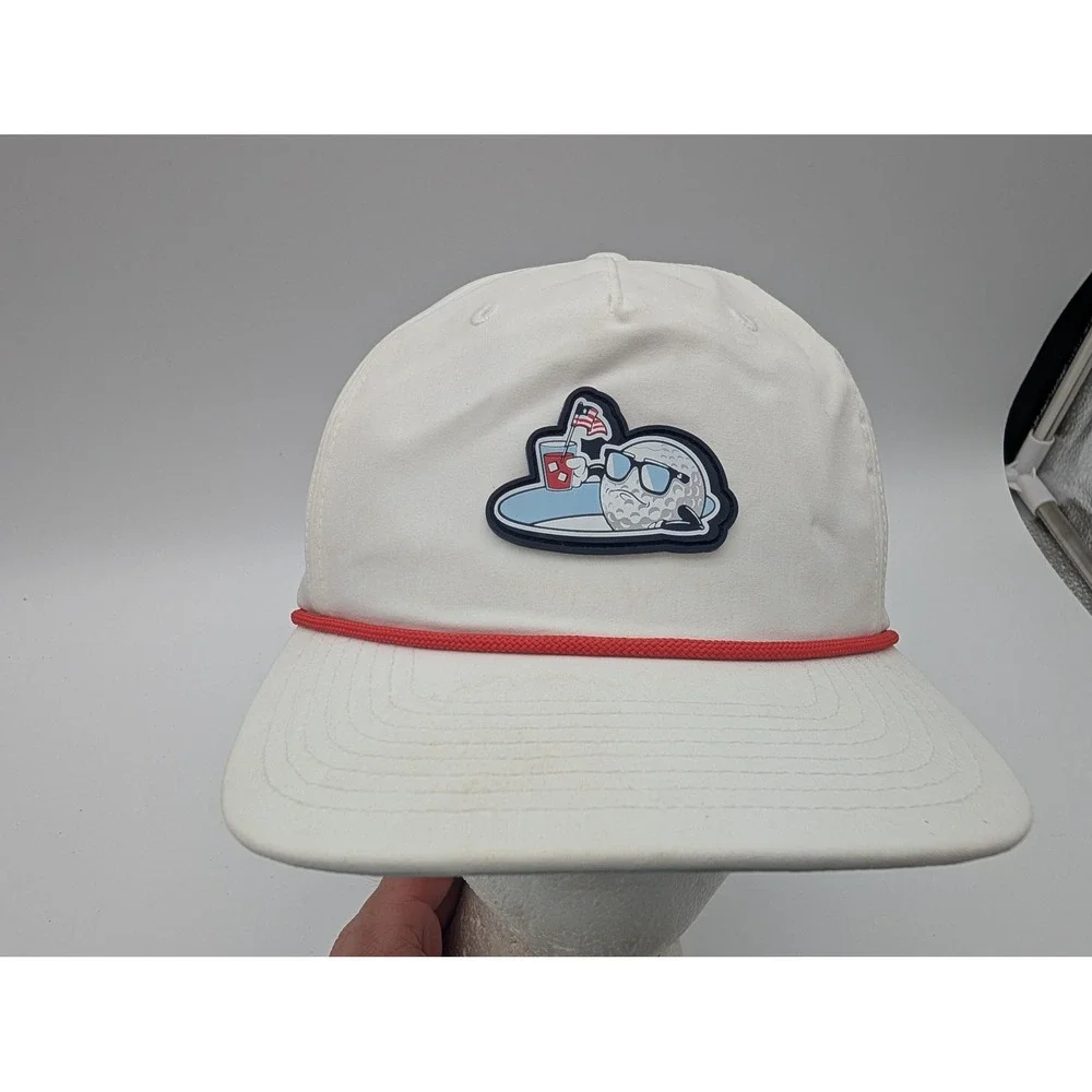 Swannies Golf Hat White Red Rope Snapback Golf Ball Character Patch Adjustable